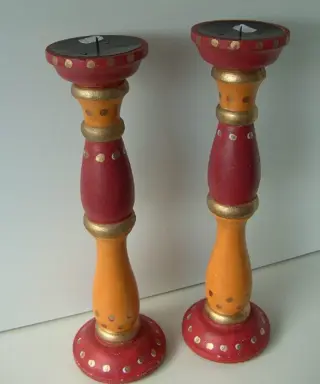 HOUTEN KANDELAAR STOMPKAARSEN 40 cm 2 STUKS NIEUW