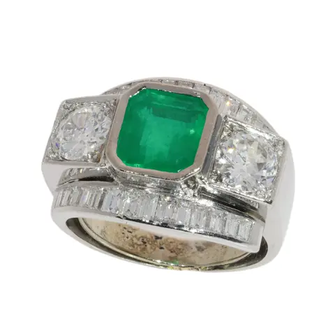 An Architectural Emerald and Diamond Statement Ring, c. 1955