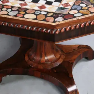 schaaktafel  centertable ca. 1840 met pietra dura blad op Palissander voet