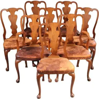 8 eetkamerstoelen prijs incl bekleding naar wens 2 met armleuningen  ca. 1920
