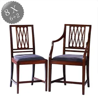 8  Engelse stoelen ca 1890 2 met armleuningen incl. herstoffering naar wens