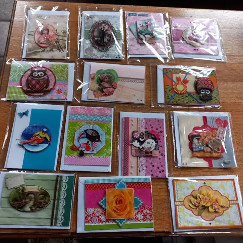 kaarten , zelfgemaakte - heeeel veeeeel verschillende, kaarten + envelop, NIEUW