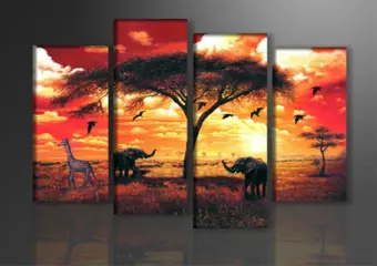 Nieuw canvas schilderij 4-luik Afrika Rood 130 x 80 cm