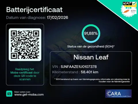 Nissan LEAF E+ N-Connecta 62 kWh 92% SOH 1e EIG NL-Auto BTW Auto Rijklaarprijs!