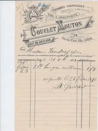 Oude factuur: Couclet Mouton - Liege -1891
