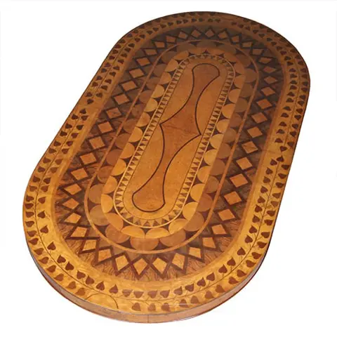 Art Deco ovale eetkamertafel feestelijk ingelegd met geometrische patronen ca 1925