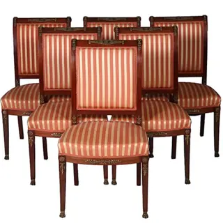 Stel van 6 Mahonie stoelen Empire door Pander ca 1890 incl stof naar wens