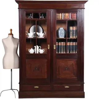 Strakke Hollandse Boekenkast in massief cuba mahonie nieuwe kunst  ca 1900