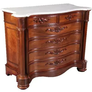 Mahonie commode  met wit marmer ca. 1870 3-zijdig gebogen