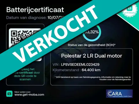 Polestar 2 Long Range Dual Motor Launch Edition 78kWh 93% SOH Trekhaak 1e Eig NL-Auto Rijklaarprijs!