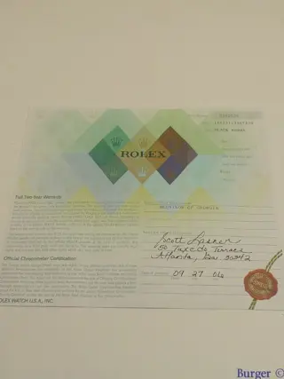 Rolex Warranty Certificate Ref: 116231