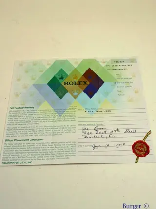 Rolex Warranty Certificate Ref: 116523