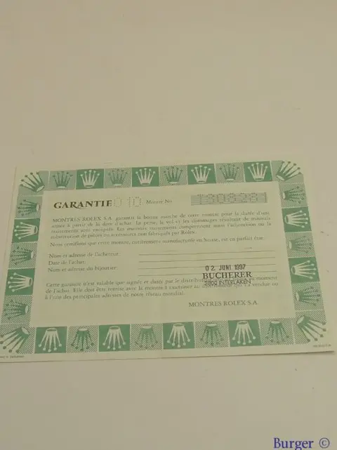 Rolex Warranty Certificate Ref: 67194