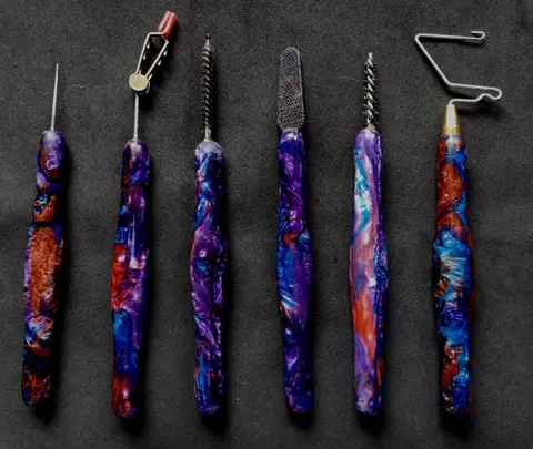 Complete set van 6 ergonomische vliegbind gereedschap (Blauw Fantasy