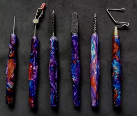 Complete set van 6 ergonomische vliegbind gereedschap (Blauw Fantasy
