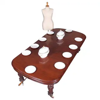Massief mahonie eetkamertafel met slinger en inlegbladen Victoriaans ca 1860