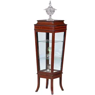 Elegante mahoniehouten Vitrinezuil met afsluitbaar deurtje  en inlegwerk