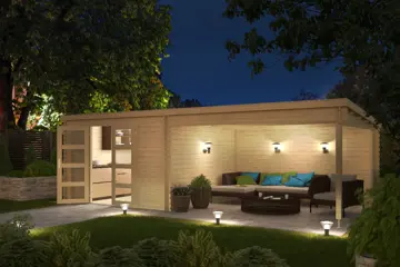 Blokhut met overkapping Olenka 710x330 Onbehandeld vuren