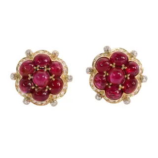 Vintage Ruby and Diamond Floral Clip Earrings in 18K Gold, circa 1960