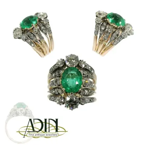 Vintage verlovingsring met oogverblindend mooie smaragd.