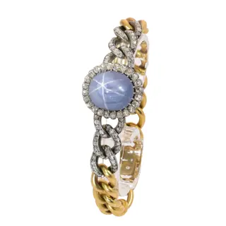 French Victorian 18K Gold, Silver, Star Sapphire and Diamond Bracelet by Léon Gariod, circa 1880