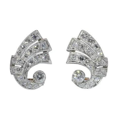 Circa 1950 Platinum Fifties Diamond Earclips with 18K White Gold Fittings