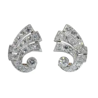 Circa 1950 Platinum Fifties Diamond Earclips with 18K White Gold Fittings