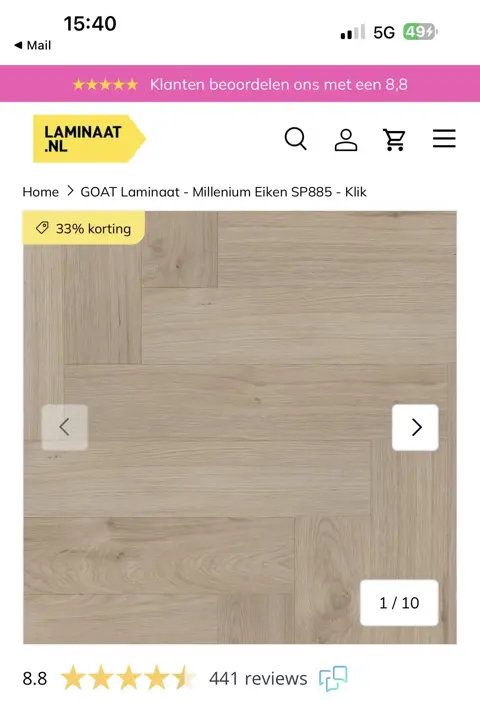 Klik Laminaat Visgraat 45 pakken NİEUW + ondervloer