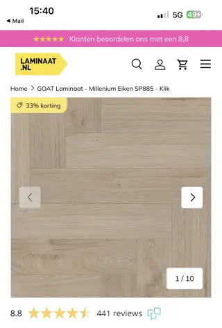 Klik Laminaat Visgraat 45 pakken NİEUW + ondervloer