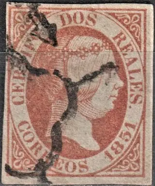 Spanje 1851 - 1851 - Isabella II - 2 r. orangish red - Edifil 8