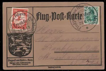 Duitse Rijk 1912 - “Flugpost am Rhein und am Main” (Airmail on the Rhine and Main River), 22.06.1912, airmail postcard - Michel VI