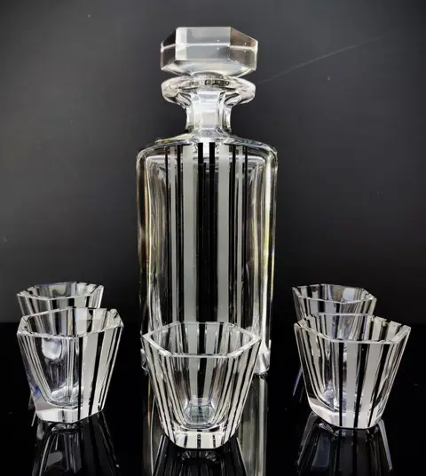 Art Deco karaf met 5 glazen - Boheems