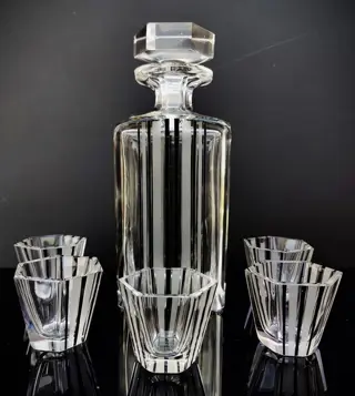 Art Deco karaf met 5 glazen - Boheems