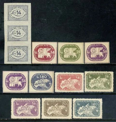 Italië 1945 - Lieutenancy, Corrieri Alta Italia (Coralit), 3 issues, 13 values - Sassone N. 1-3/12