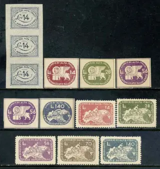 Italië 1945 - Lieutenancy, Corrieri Alta Italia (Coralit), 3 issues, 13 values - Sassone N. 1-3/12