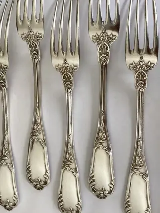 Massief Zilveren Art Deco vorken - versierd met weelderige