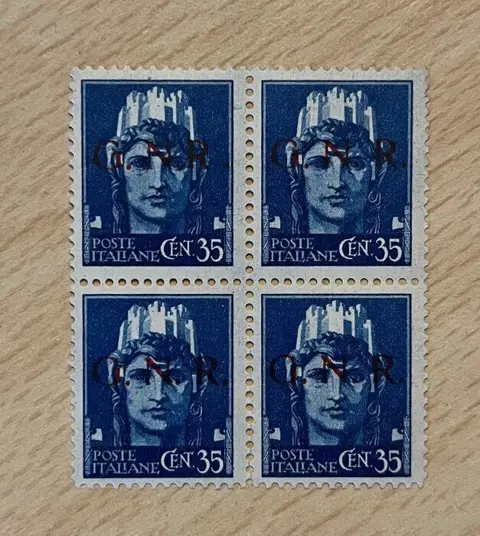 Italië 1943 - Social Republic, 35 cents, block of 4. Variety of R next to N. - Sass. 476/I