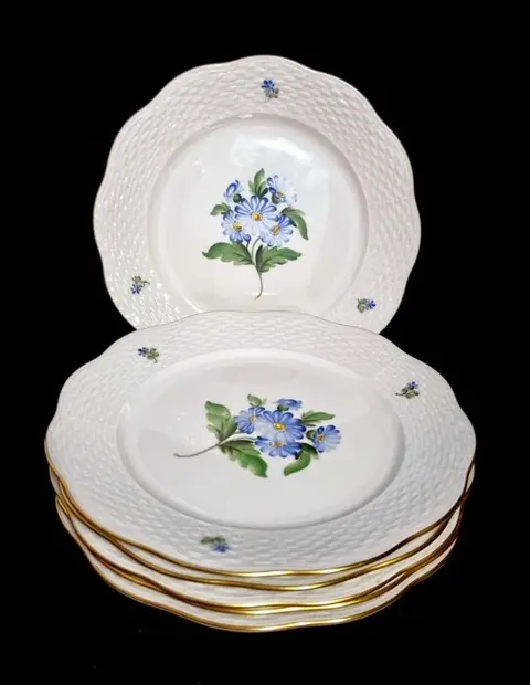 Herend - Blauwe bloem 6 x ontbijtborden ca. 19 cm -