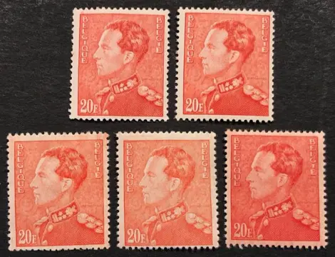 België 1936 - Poortman 20 fr - Volledige set nuances POSTFRIS - OBP 435, 435a, 435A, 435Aa, 435B