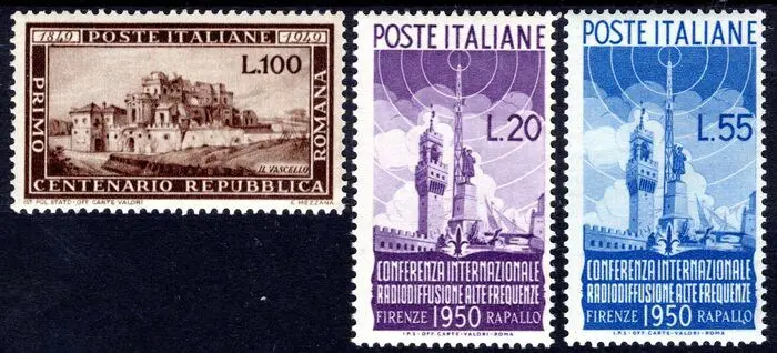 Italiaanse Republiek 1949/1950 - ‘Roman’ + ‘Radiodiffusione’ sets, the two sets MNH** with very good/good centring – very crisp - Sassone n° 600+623-624