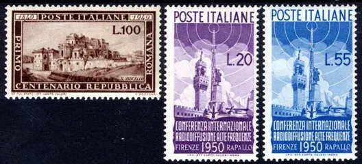Italiaanse Republiek 1949/1950 - ‘Roman’ + ‘Radiodiffusione’ sets, the two sets MNH** with very good/good centring – very crisp - Sassone n° 600+623-624