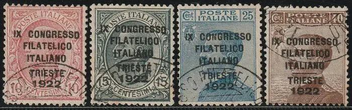 Koninkrijk Italië 1922 - 9th Trieste Philatelic Congress, complete set, centred, used, rare, with expert’s report - Sassone S.22