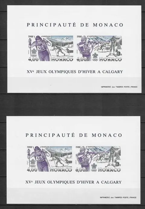 Monaco 1988 - Calgary Olympic games (imperforate). - Yvert blocs n°40a x 2 exemplaires