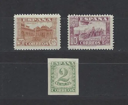 Spanje 1936 - ‘Junta de Defensa Nacional’ stamps, colour varieties - Edifil Esp. nº 803cca + 809cc + 813ccb