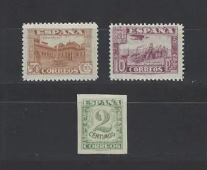 Spanje 1936 - ‘Junta de Defensa Nacional’ stamps, colour varieties - Edifil Esp. nº 803cca + 809cc + 813ccb