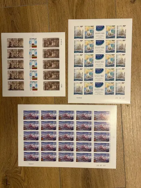 Frans-Polynesië 1997 - non dentelés - bateaux - en feuilles - neufs** - Maury n°526 et 527 x 5 exemplaires, n°531 et 532 x 10 exemplaires et n°548 x 25 exemplaires