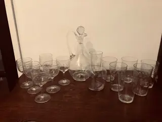 Drinkservies voor 6 (14) - Glas, Kristal - Greek key pattern