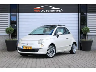 Fiat 500 1.2 Lounge Pano | Bruin Leder | Clima | Parelmoer Wit | Leuke Auto!