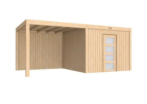 Tuinhuis-Blokhut Portland 307 x 307 met luifel 300cm