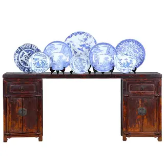 Smalle lange wandtafel of sideboard  massief iepenhout prachtige patina ca 1890